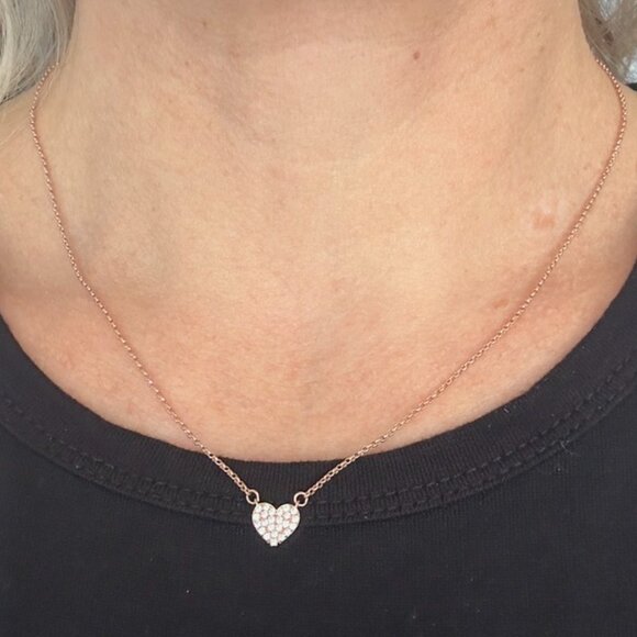 Kate Spade Signed CZ Pave Heart Mini Pendant Necklace in Rose Gold tone Metal - Picture 6 of 6